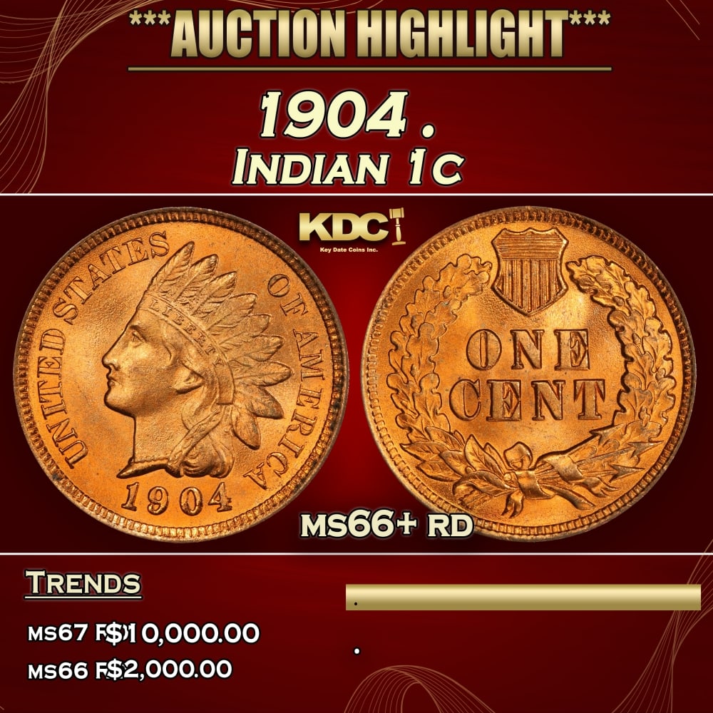 1904 Indian Cent . 1c ms66+ rd SEGS (1 of 3)