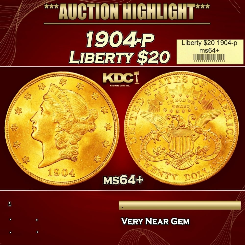 1904-p Gold Liberty Double Eagle $20 ms64+ USCG (1 of 4)