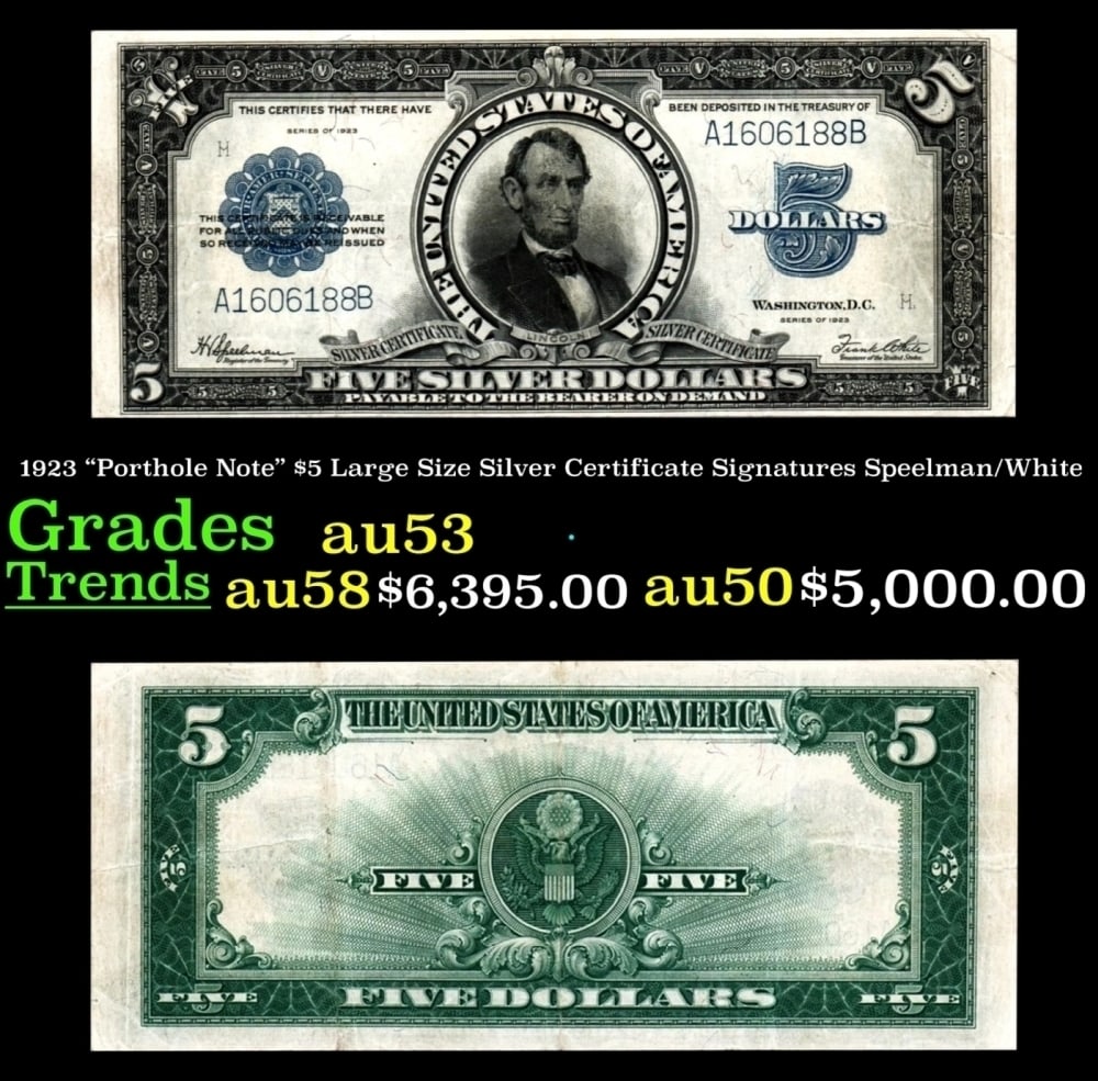 1923 Speelman/White $5 Large Size Silver Certificate Grades Select AU (1 of 3)