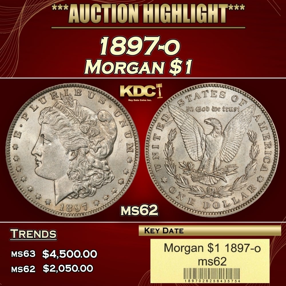 1897-o Morgan Dollar $1 ms62 USCG: 1897-o Morgan Dollar $1 ms62 USCG. 0