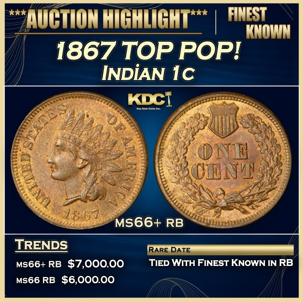 1867 Indian Cent TOP POP! 1c ms66+ rb SEGS (1 of 4)