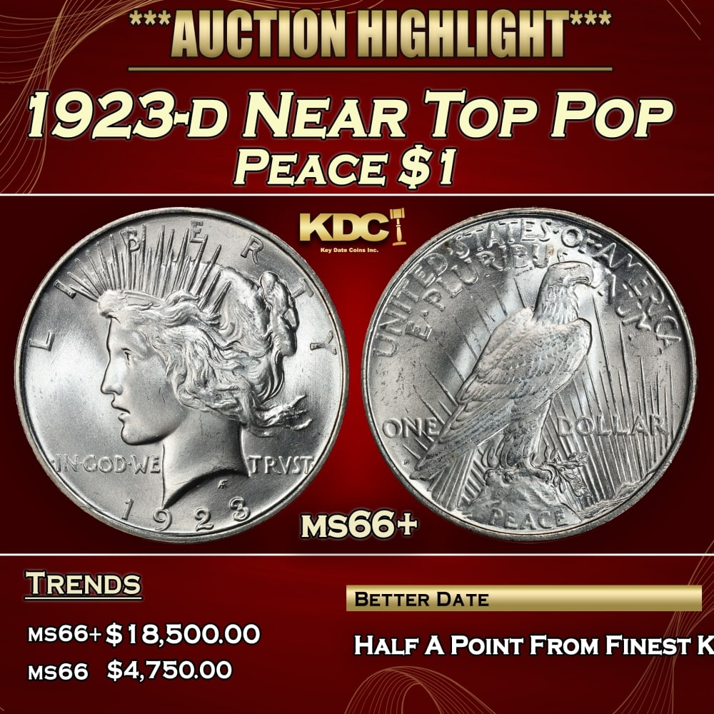 1923-d Peace Dollar Near Top Pop $1 ms66+ SEGS: 1923-d Near Top Pop Peace Dollar $1 ms66+ SEGS. 0