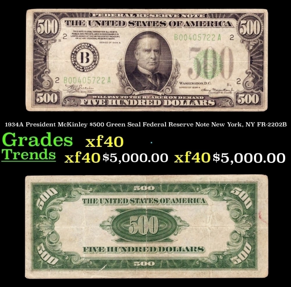 1934A FR-2202B $500 Green Seal Federal Reserve Note Grades xf (1 of 3)