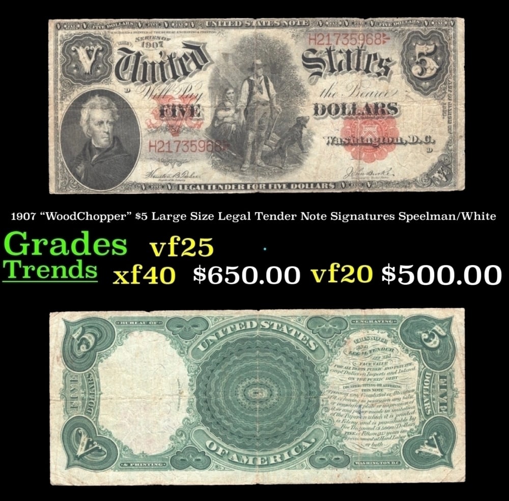 1907 Speelman/White $5 Large Size Legal Tender Note Grades vf+ (1 of 3)
