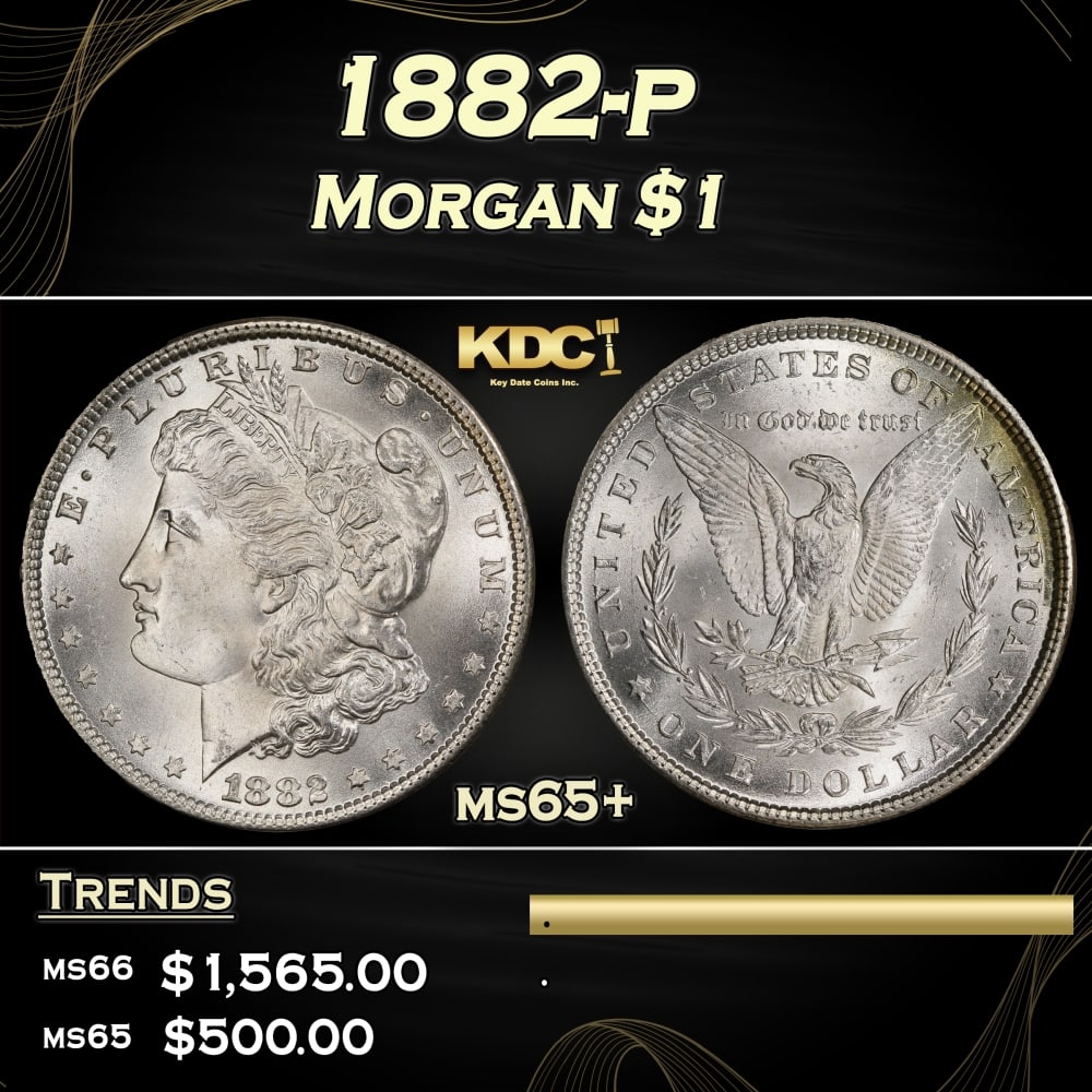 1882-p Morgan Dollar $1 Grades ms65+ (1 of 3)