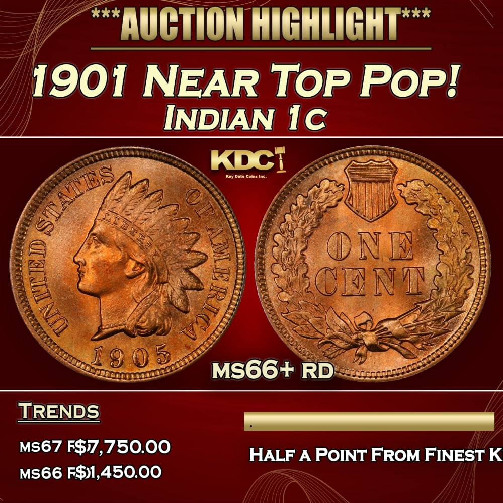 1901 Indian Cent Near Top Pop! 1c ms66+ rd SEGS (1 of 3)