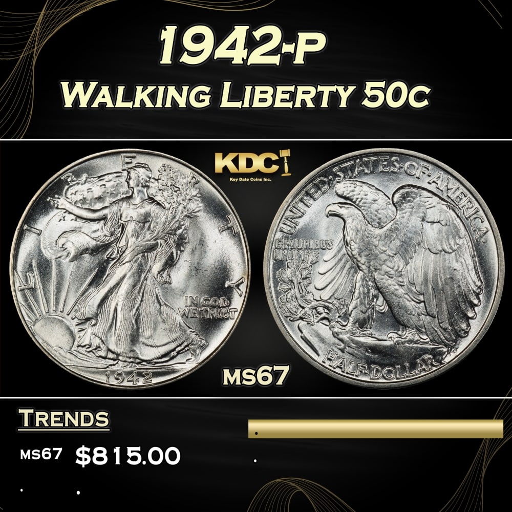 1942-p Walking Liberty Half Dollar 50c ms67 SEGS: 1942-p Walking Liberty Half Dollar 50c ms67 SEGS. 0