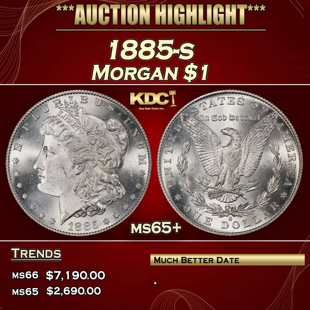 1885-s Morgan Dollar $1 ms65+ SEGS: 1885-s Morgan Dollar $1 ms65+ SEGS. 0