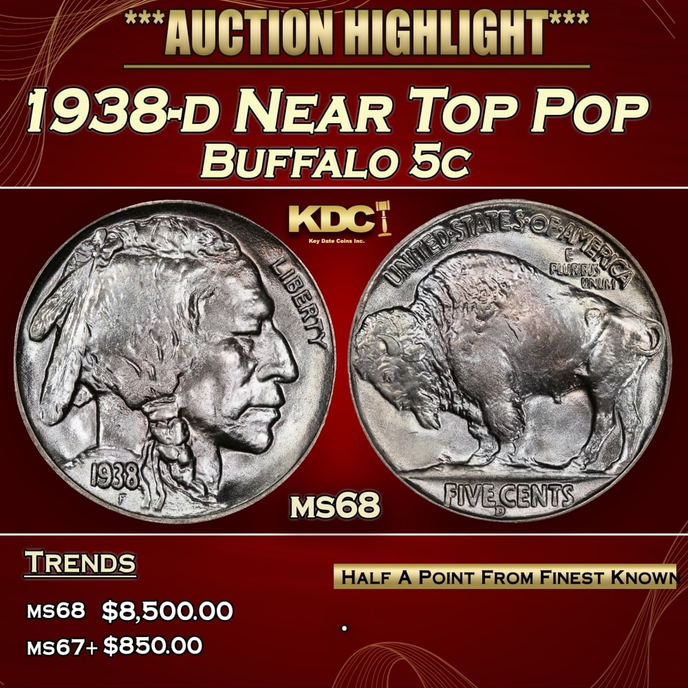 1938-d Buffalo Nickel Near Top Pop 5c ms68 SEGS: 1938-d Near Top Pop Buffalo Nickel 5c ms68 SEGS. 0