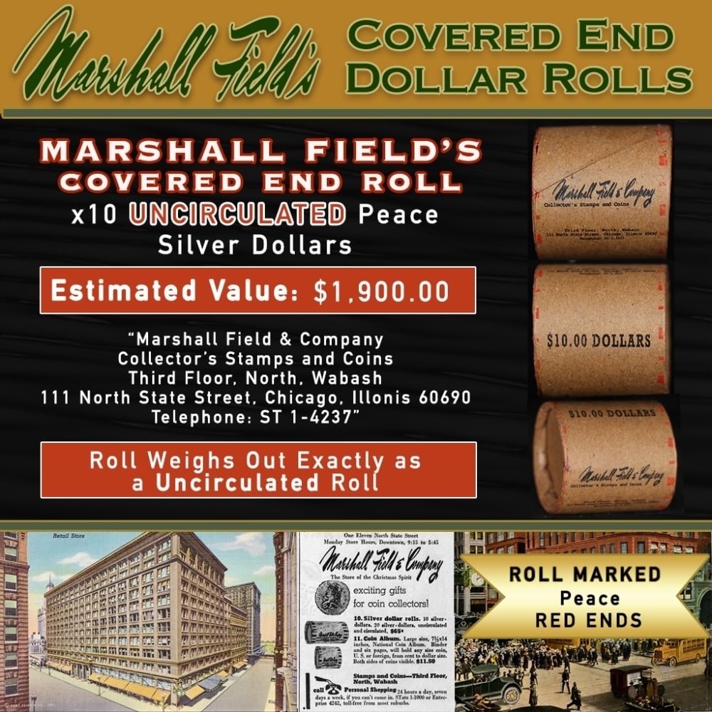 Rare Peace UNC MARSHALL FIELDS 10 $1 Roll RED Level (1 of 7)