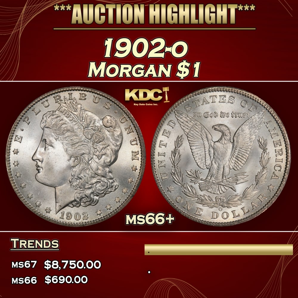 1902-o Morgan Dollar $1 ms66+ SEGS: 1902-o Morgan Dollar $1 ms66+ SEGS. A Key Date's Pick, Bid to Win, Don't let it get Away, you might not find its equal Coin. I give this coin my highest recommendation