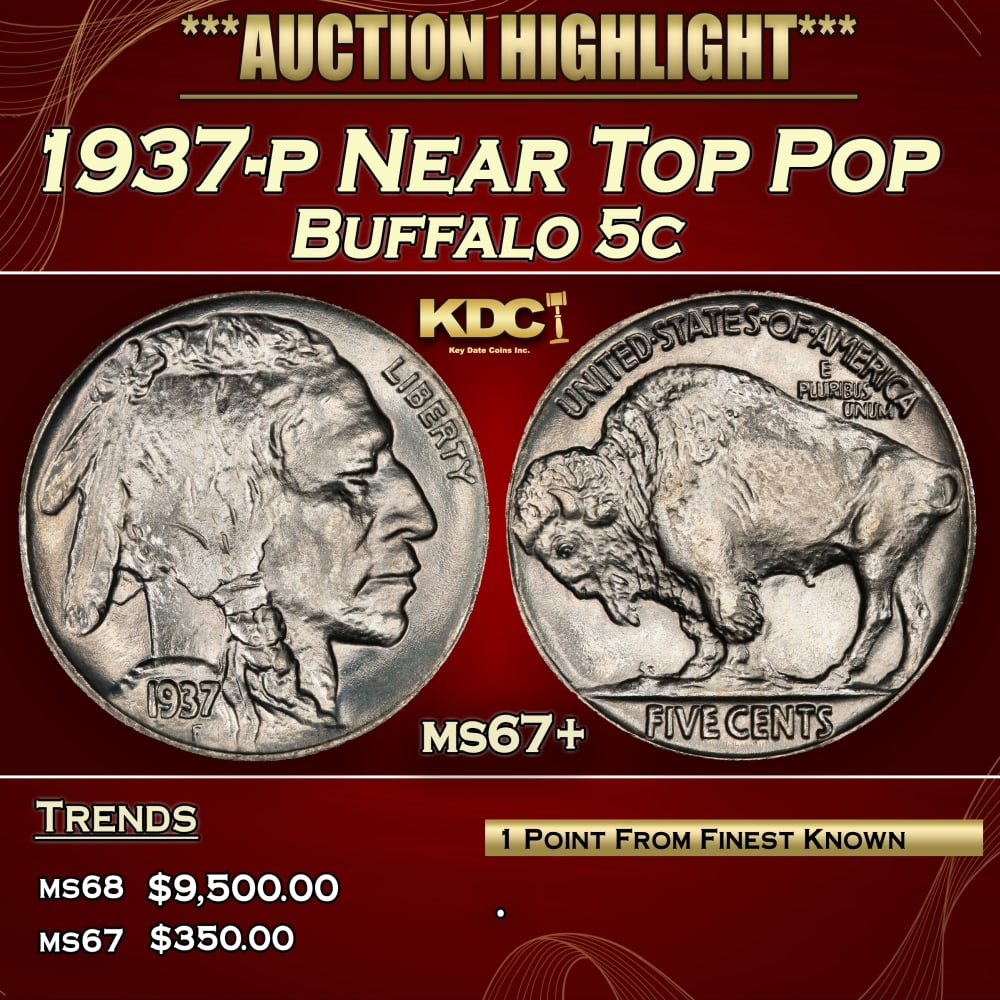 1937-p Buffalo Nickel Near Top Pop 5c ms67+ SEGS (1 of 3)