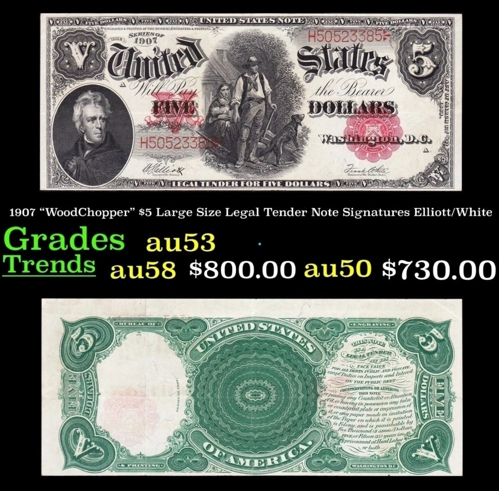 1907 Elliott/White $5 Large Size Legal Tender Note Grades Select AU (1 of 3)