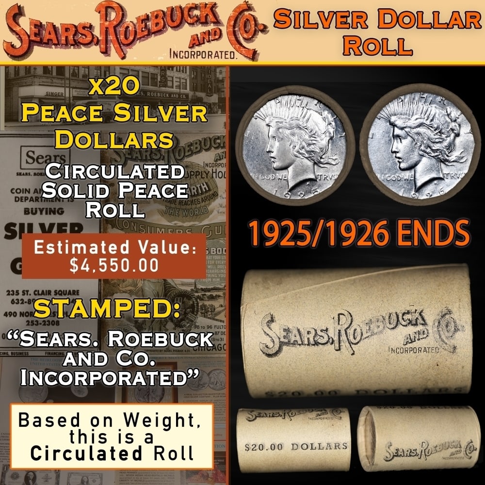 20 Peace Dollars $1 SEARS Roll Circ 1925/1926 Ends (1 of 8)