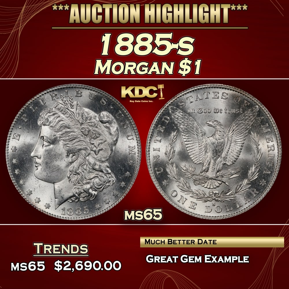 1885-s Morgan Dollar $1 ms65 SEGS: 1885-s Morgan Dollar $1 ms65 SEGS. 0