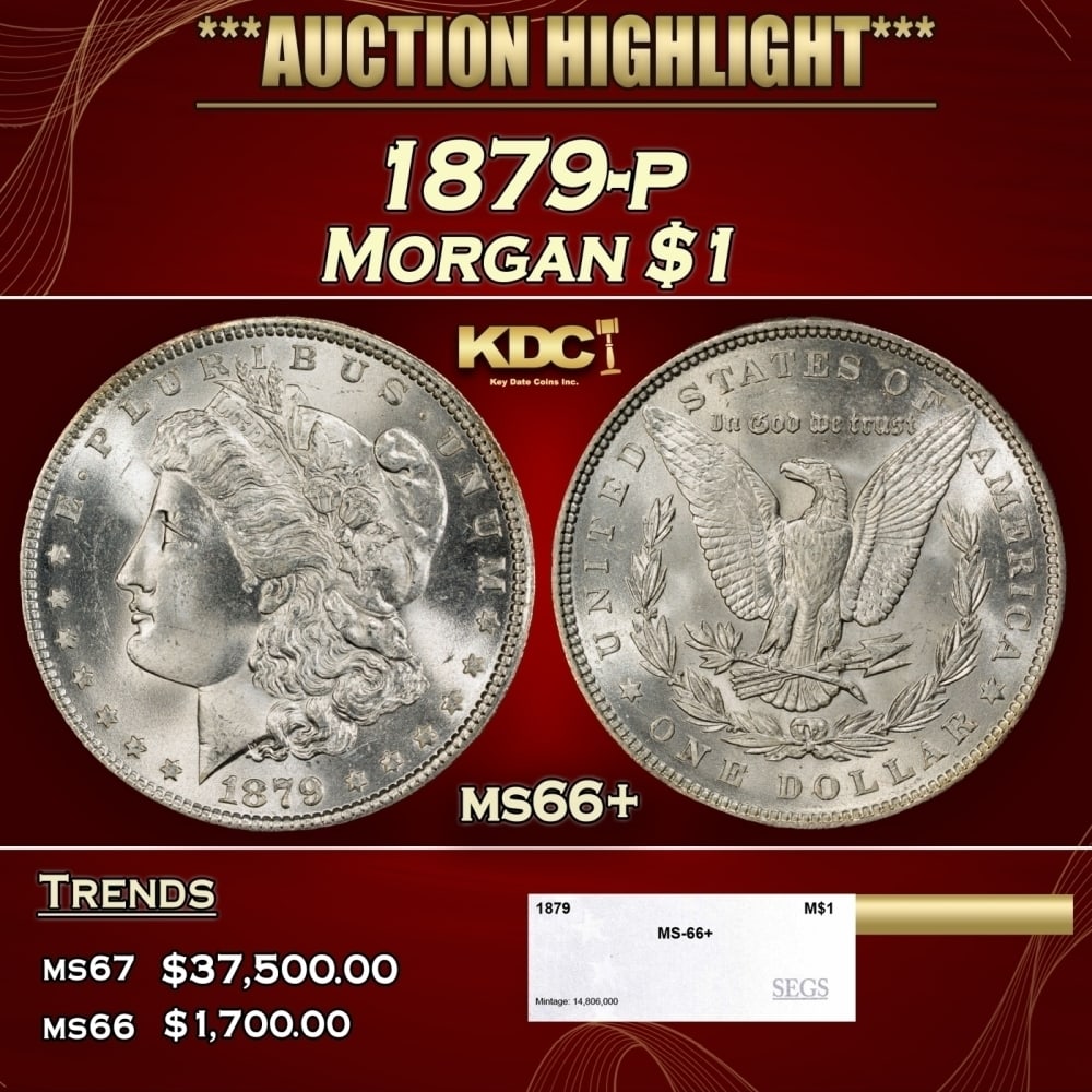 1879-p Morgan Dollar $1 ms66+ SEGS: 1879-p Morgan Dollar $1 ms66+ SEGS. 0
