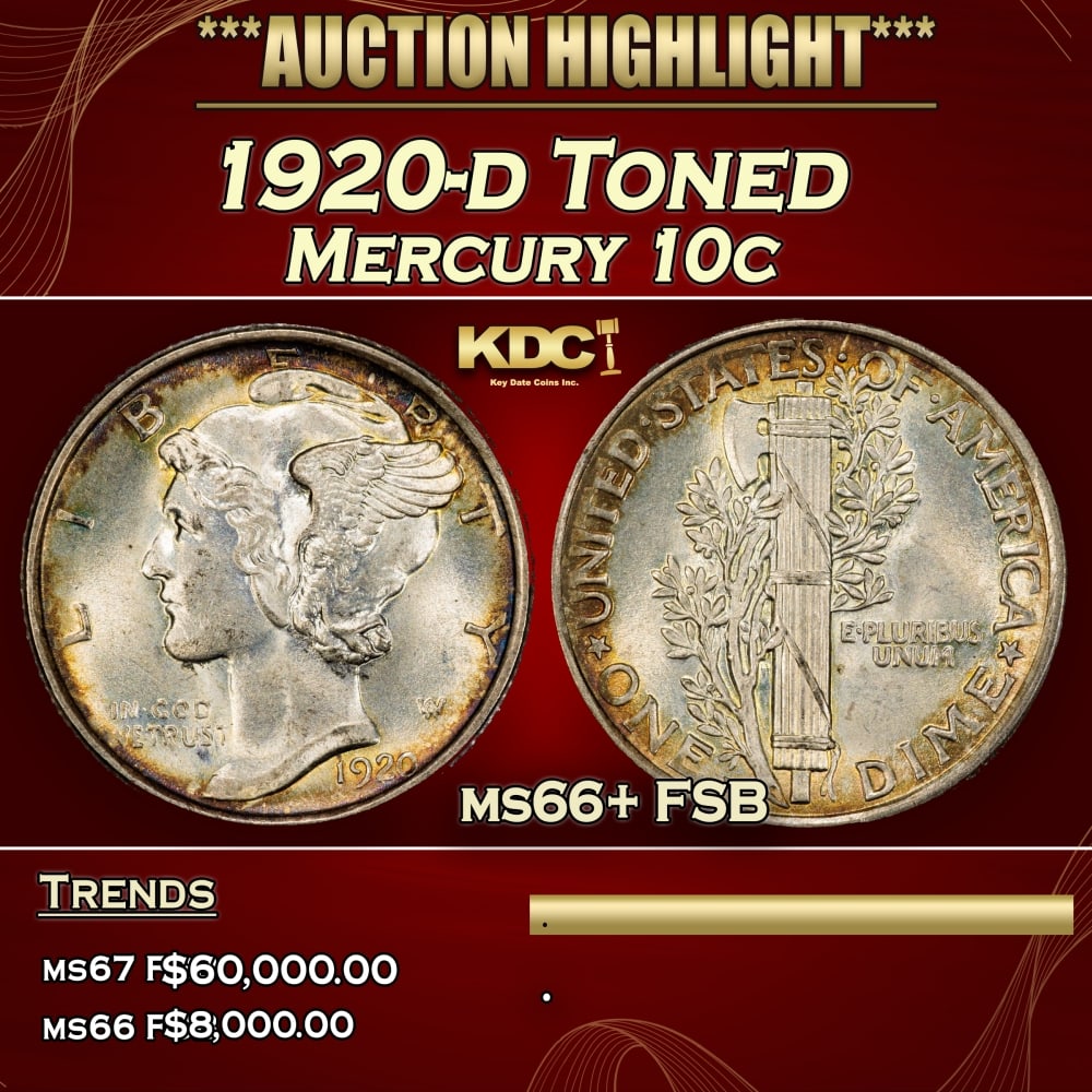 1920-d Mercury Dime Toned 10c ms66+ FSB SEGS (1 of 3)