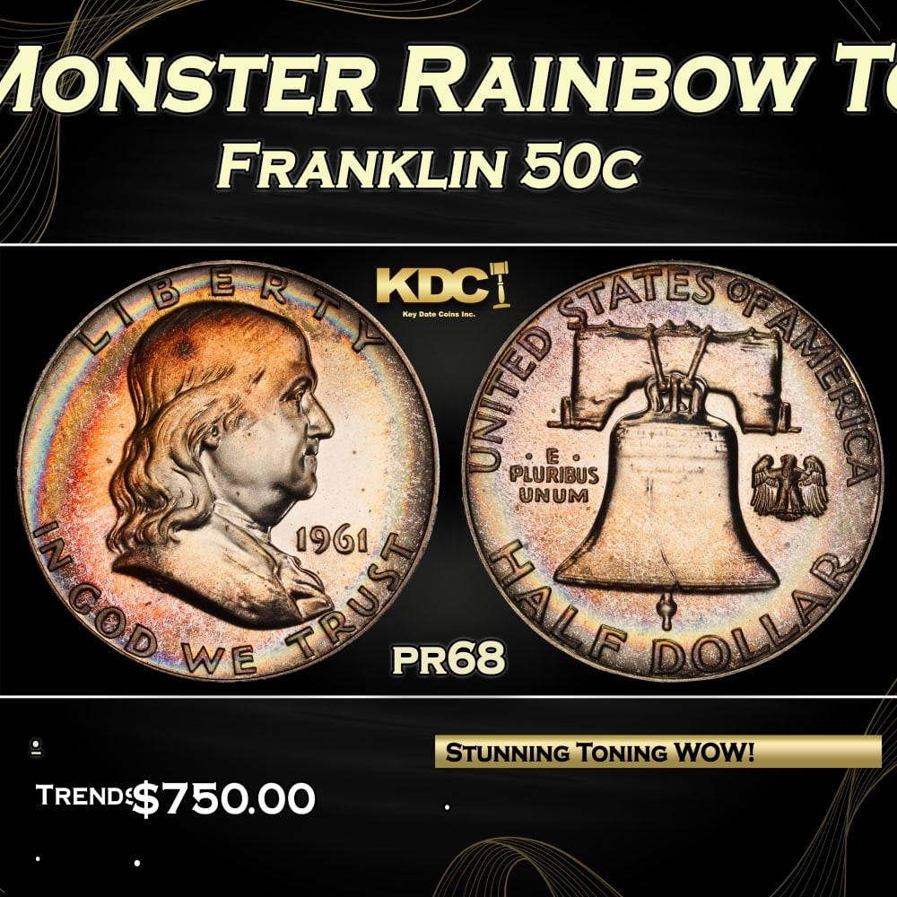 1961 Proof Franklin Half Dollar Monster Rainbow Toned 50c pr68 SEGS (1 of 3)