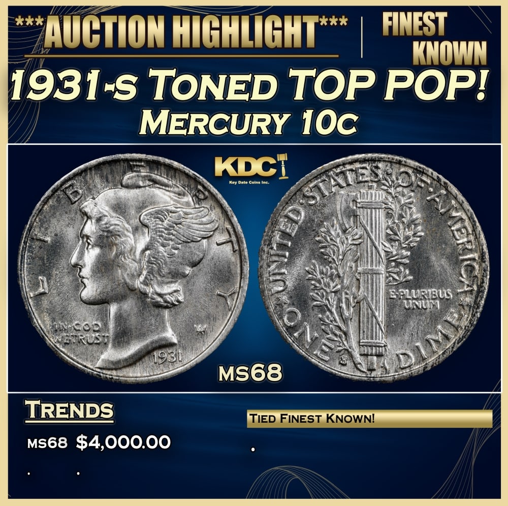 1931-s Mercury Dime Toned TOP POP! 10c ms68 SEGS (1 of 3)