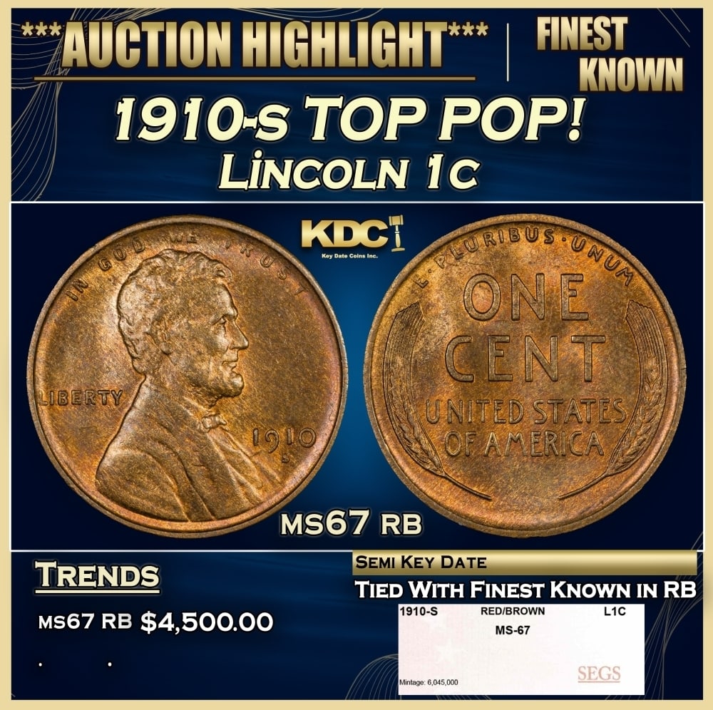 1910-s Lincoln Cent TOP POP! 1c ms67 rb SEGS (1 of 4)