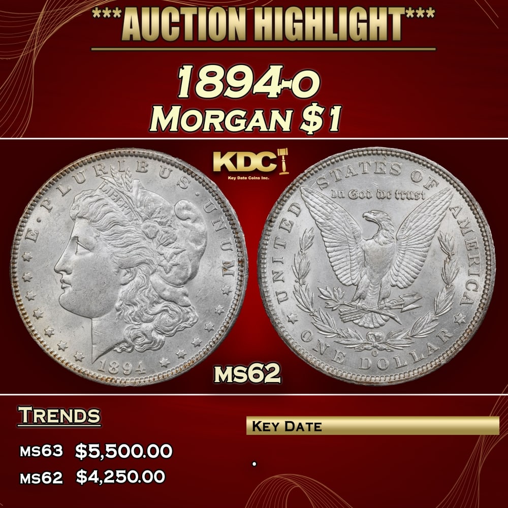 1894-o Morgan Dollar $1 ms62 USCG: 1894-o Morgan Dollar $1 ms62 USCG. 0