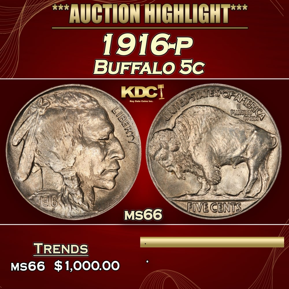 1916-p Buffalo Nickel 5c ms66 SEGS (1 of 3)
