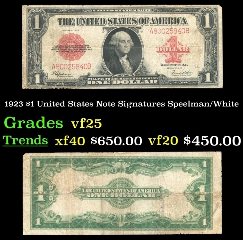 1923 Speelman/White $1 United States Note Grades vf+ (1 of 3)