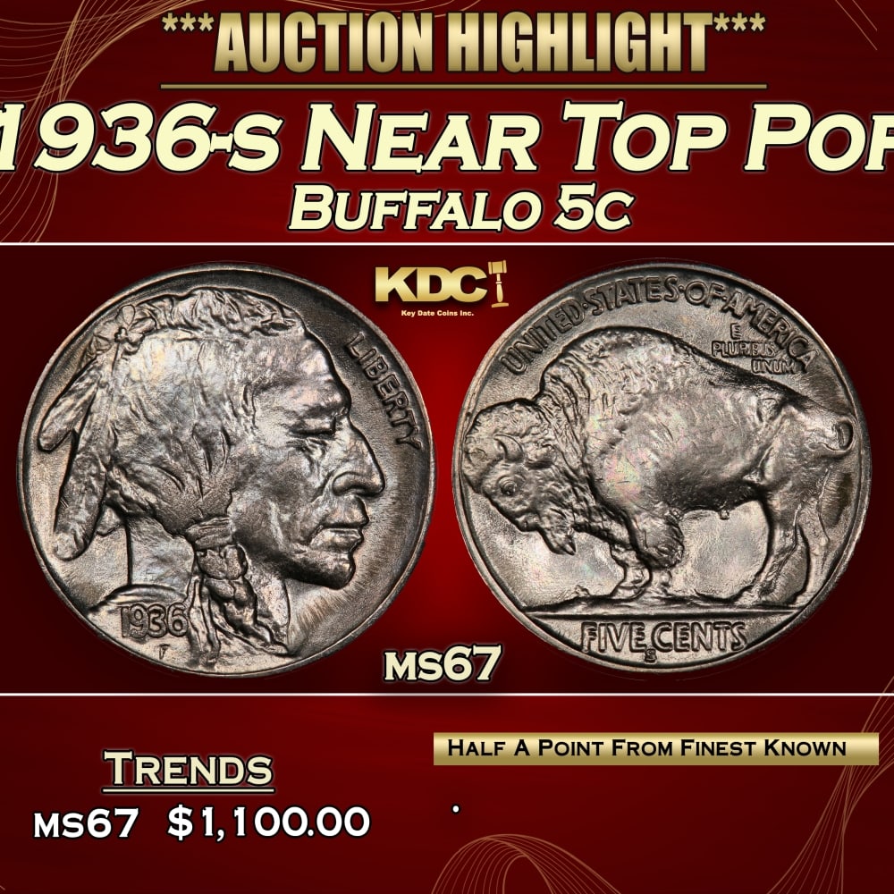 1936-s Buffalo Nickel Near Top Pop 5c ms67 SEGS (1 of 3)