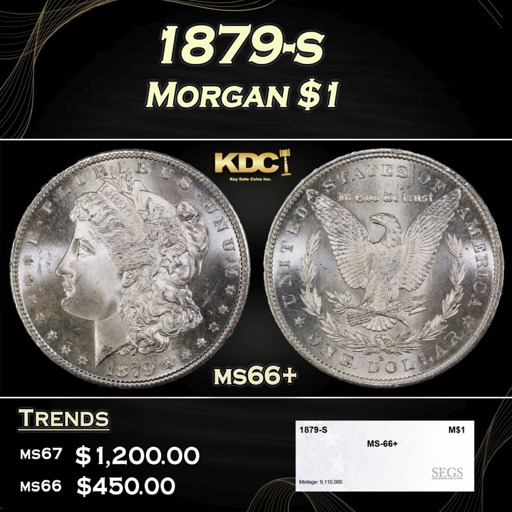 1879-s Morgan Dollar $1 ms66+ SEGS: 1879-s Morgan Dollar $1 ms66+ SEGS. 0