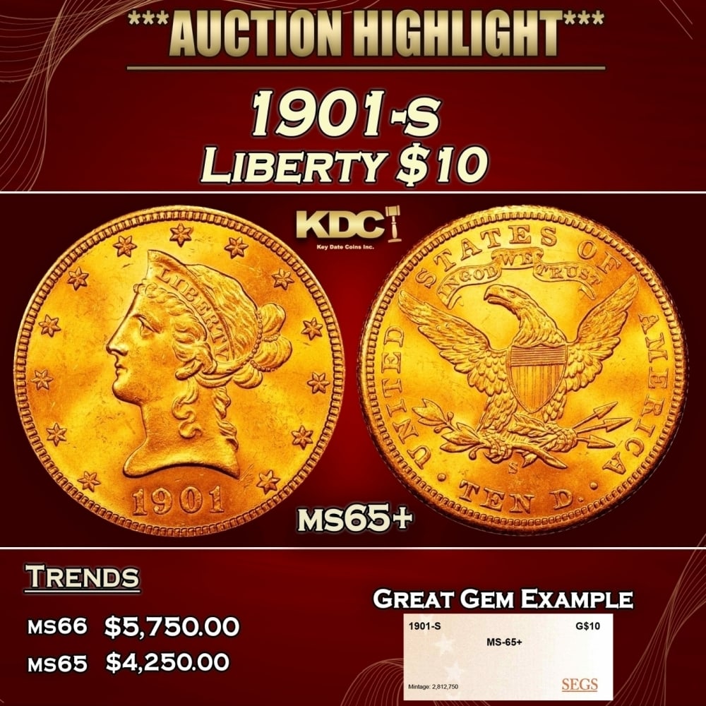 1901-s Gold Liberty Eagle $10 ms65+ SEGS (1 of 4)
