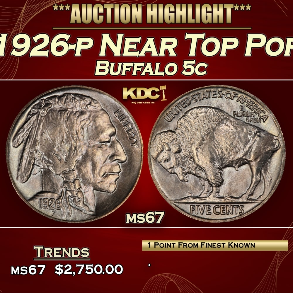 1926-p Buffalo Nickel Near Top Pop 5c ms67 SEGS (1 of 3)