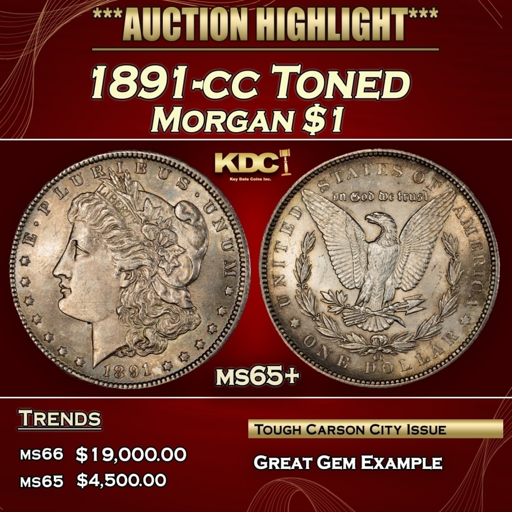 1891-cc Morgan Dollar Toned $1 ms65+ SEGS: 1891-cc Toned Morgan Dollar $1 ms65+ SEGS. 0