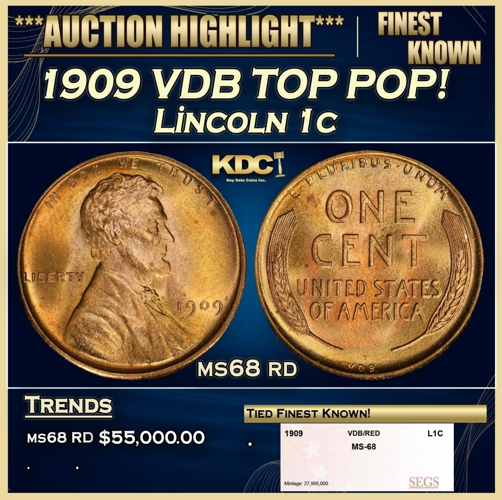 1909 VDB Lincoln Cent TOP POP! 1c ms68 rd SEGS (1 of 4)