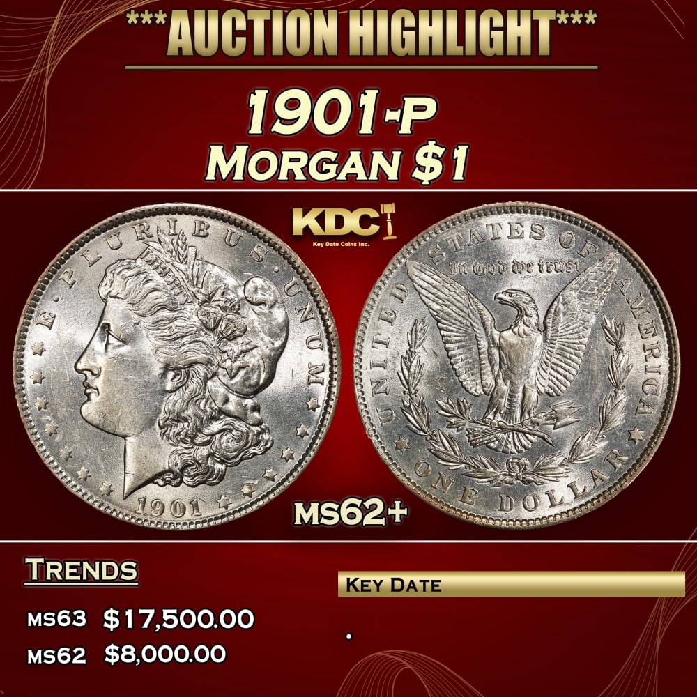 1901-p Morgan Dollar $1 ms62+ USCG (1 of 3)