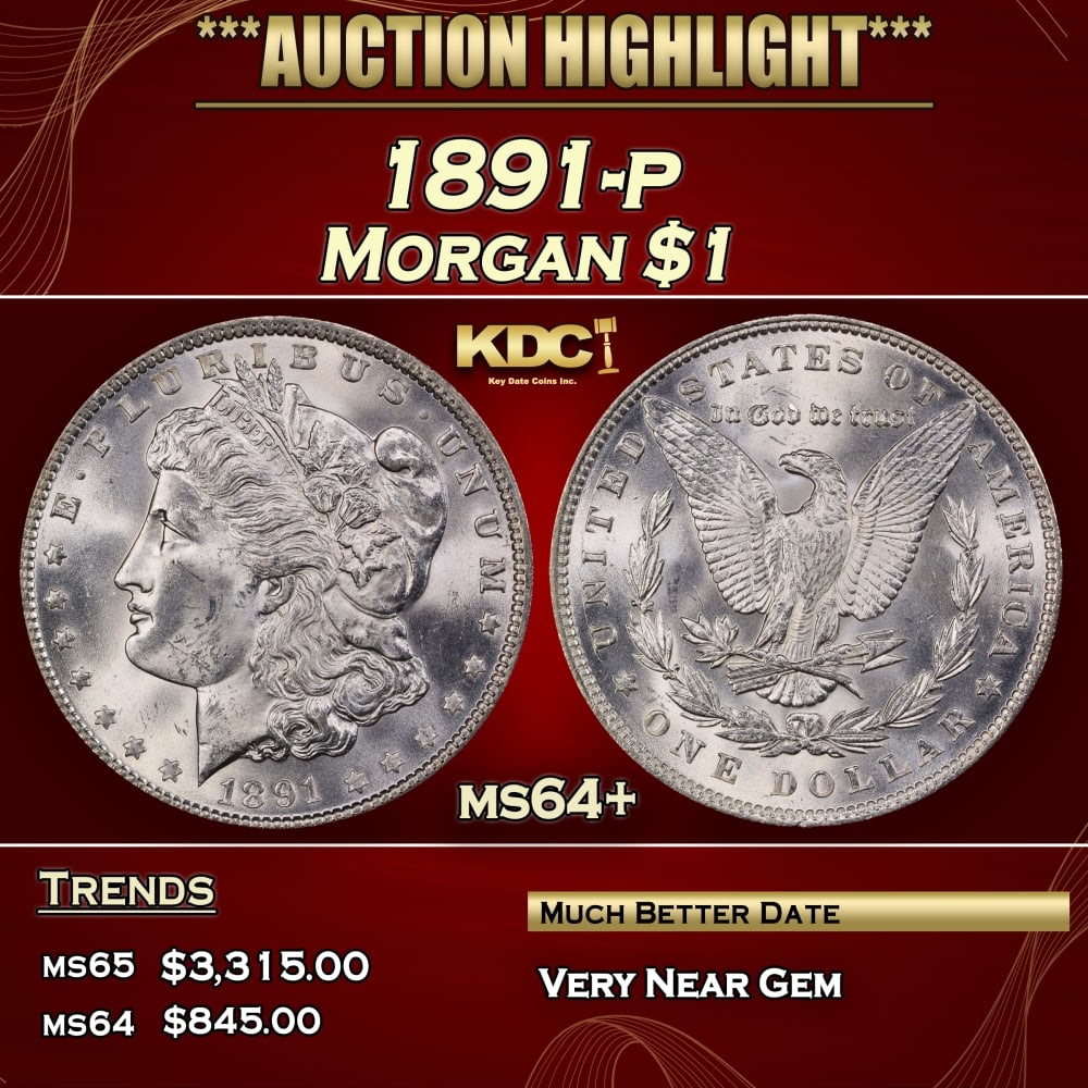 1891-p Morgan Dollar $1 ms64+ SEGS: 1891-p Morgan Dollar $1 ms64+ SEGS. 0