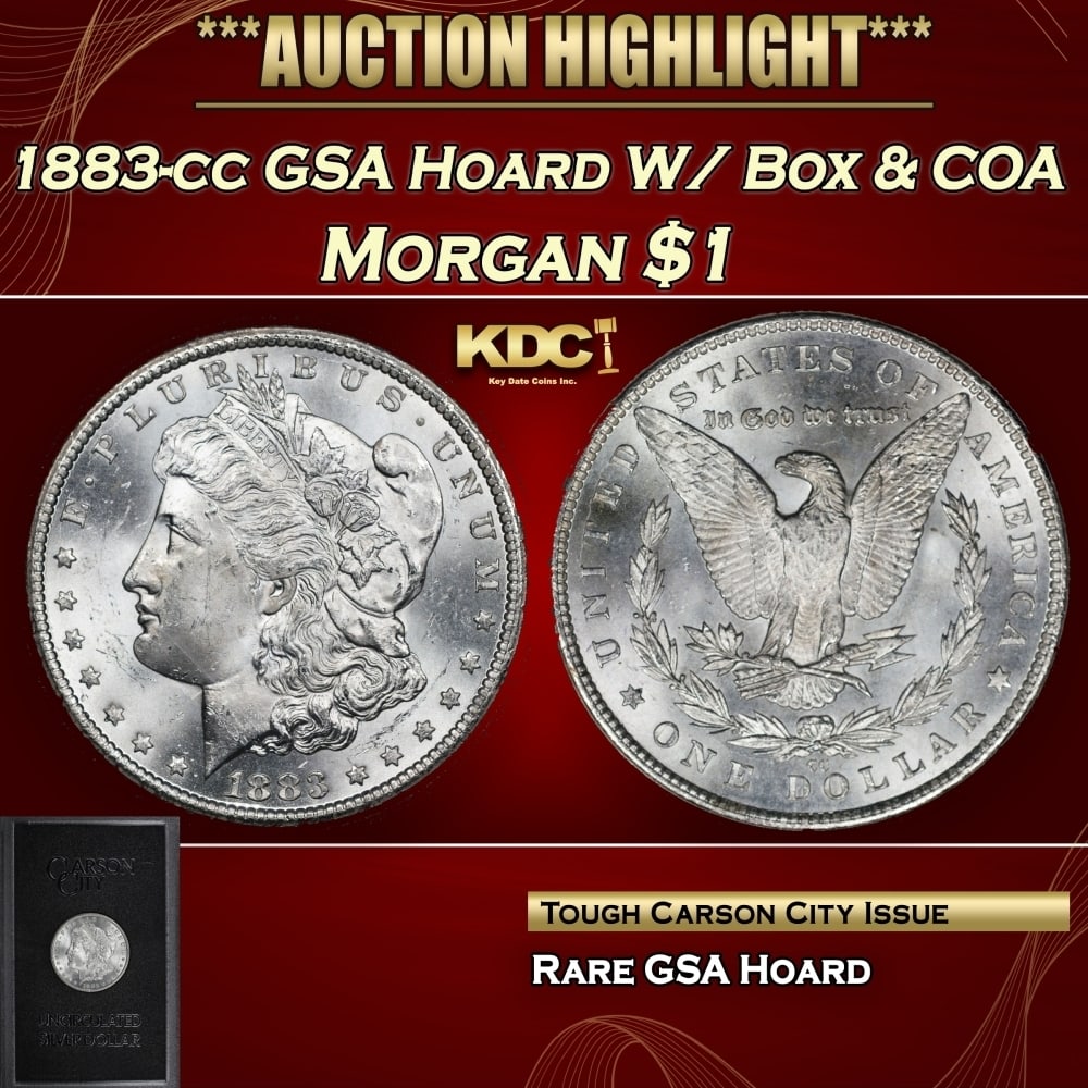 1883-cc Morgan Dollar GSA Hoard W/ Box & COA $1 Grades n/a: 1883-cc GSA Hoard W/ Box & COA Morgan Dollar $1 Grades n/a. 0 DISCOVERY OF THE GSA HOARDUntil 1964, people in the U.S could redeem silver certificate paper money for silver dollars.In 1963, the House 