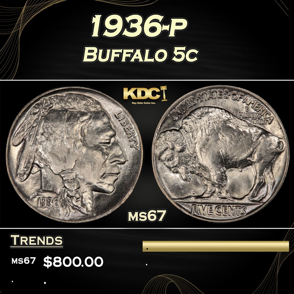 1936-p Buffalo Nickel 5c ms67 SEGS (1 of 3)