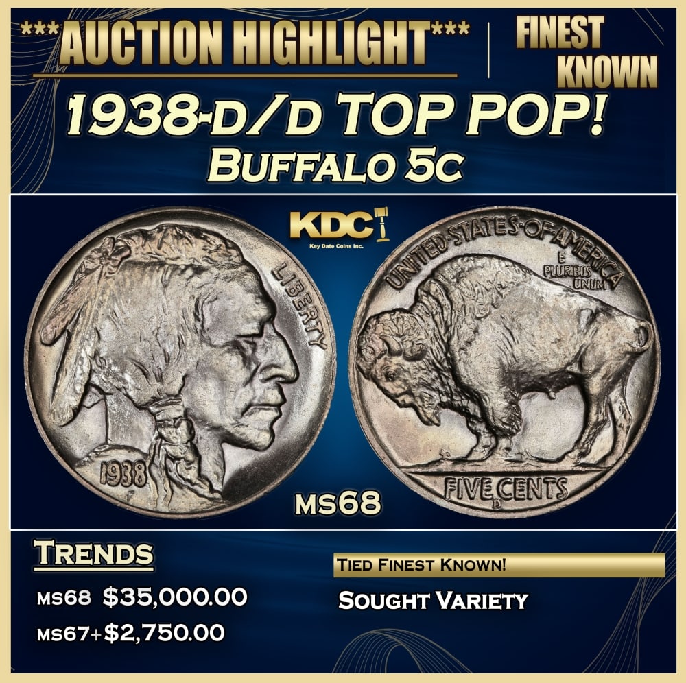 1938-d/d Buffalo Nickel TOP POP! 5c ms68 SEGS: 1938-d/d TOP POP! Buffalo Nickel 5c ms68 SEGS.