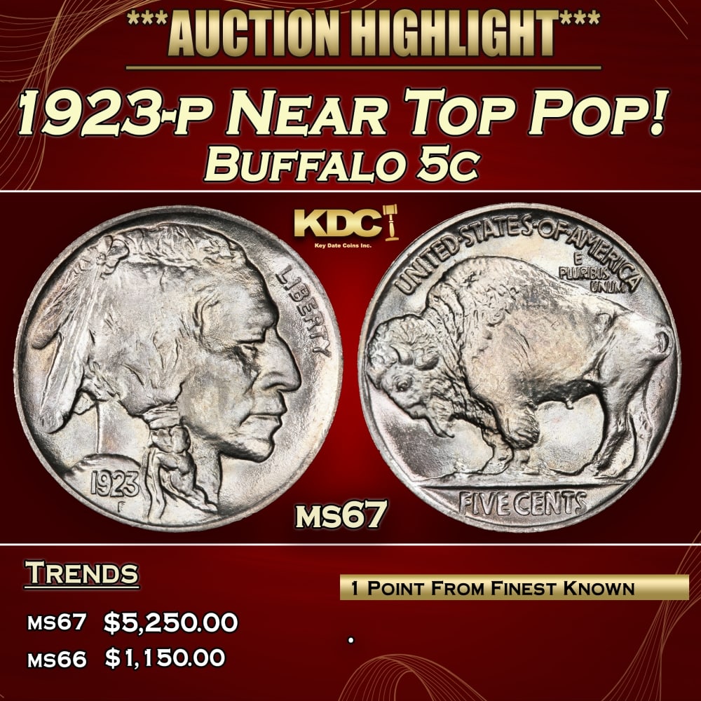 1923-p Buffalo Nickel Near Top Pop! 5c ms67 SEGS: 1923-p Near Top Pop! Buffalo Nickel 5c ms67 SEGS. 0