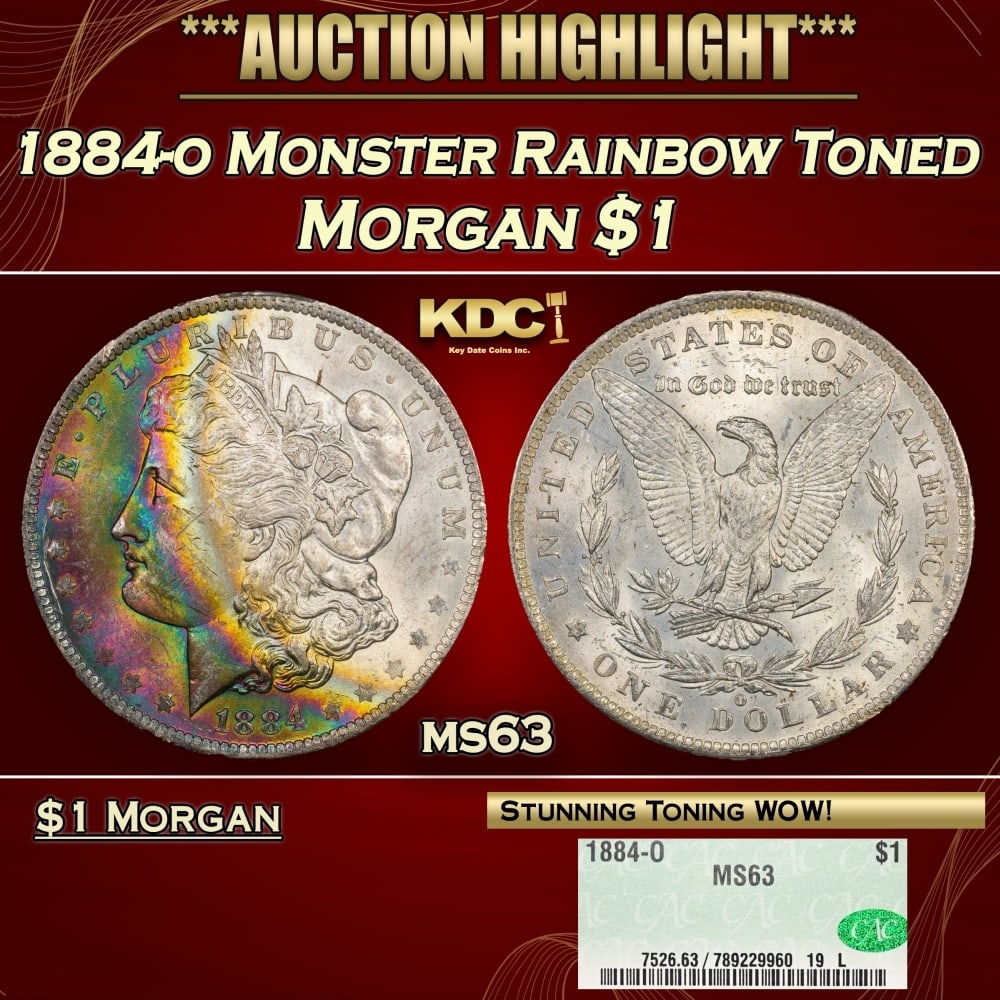 CACG 1884-o Morgan Dollar Mosnter Rainbow Toned $1 ms63 CACG: CACG 1884-o Mosnter Rainbow Toned Morgan Dollar $1 ms63 CACG. 0