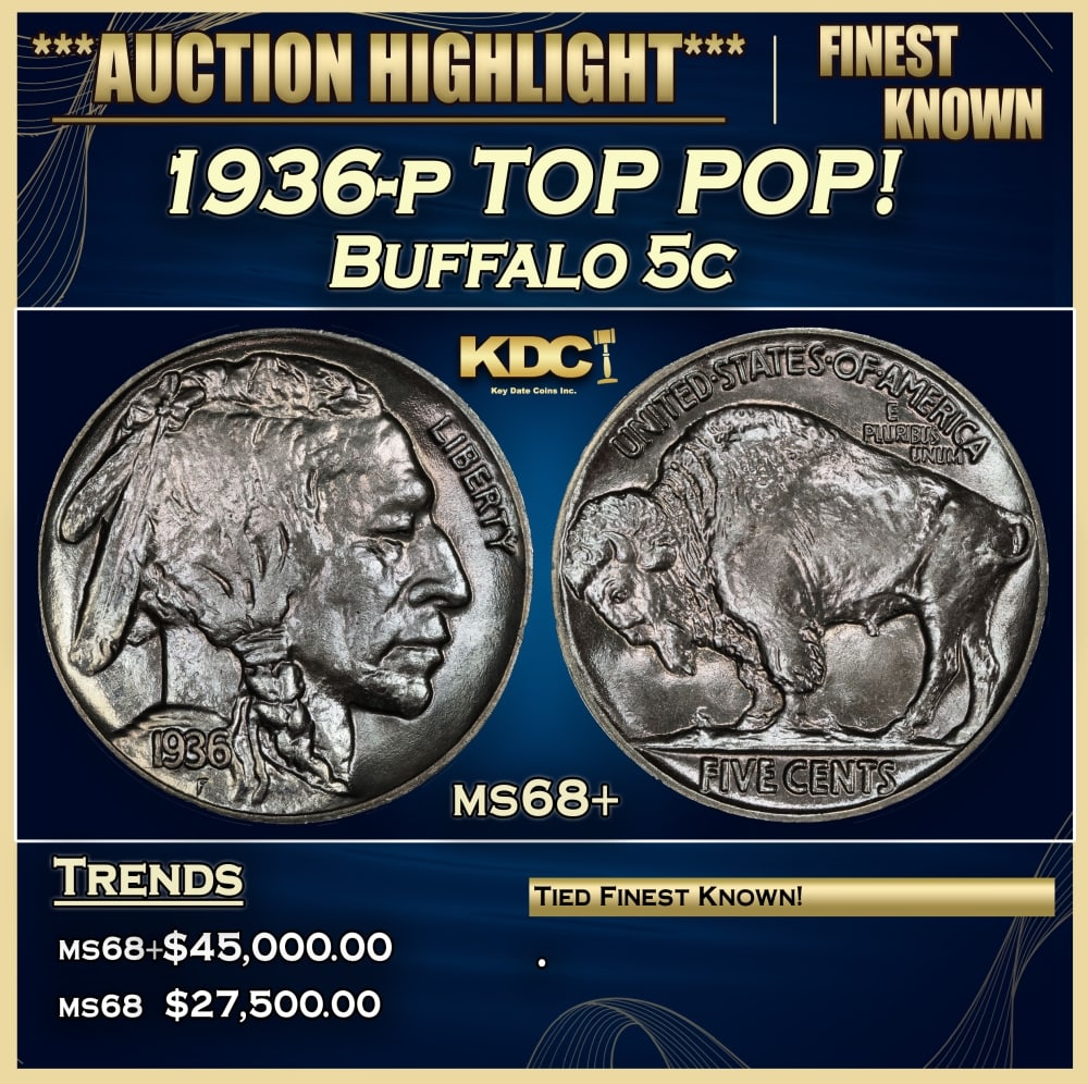 1936-p Buffalo Nickel TOP POP! 5c ms68+ SEGS: 1936-p TOP POP! Buffalo Nickel 5c ms68+ SEGS. 0