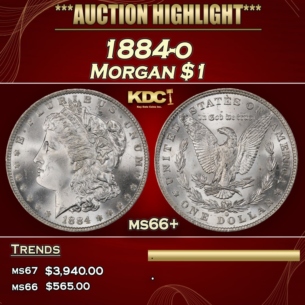 1884-o Morgan Dollar $1 ms66+ SEGS: 1884-o Morgan Dollar $1 ms66+ SEGS. 0
