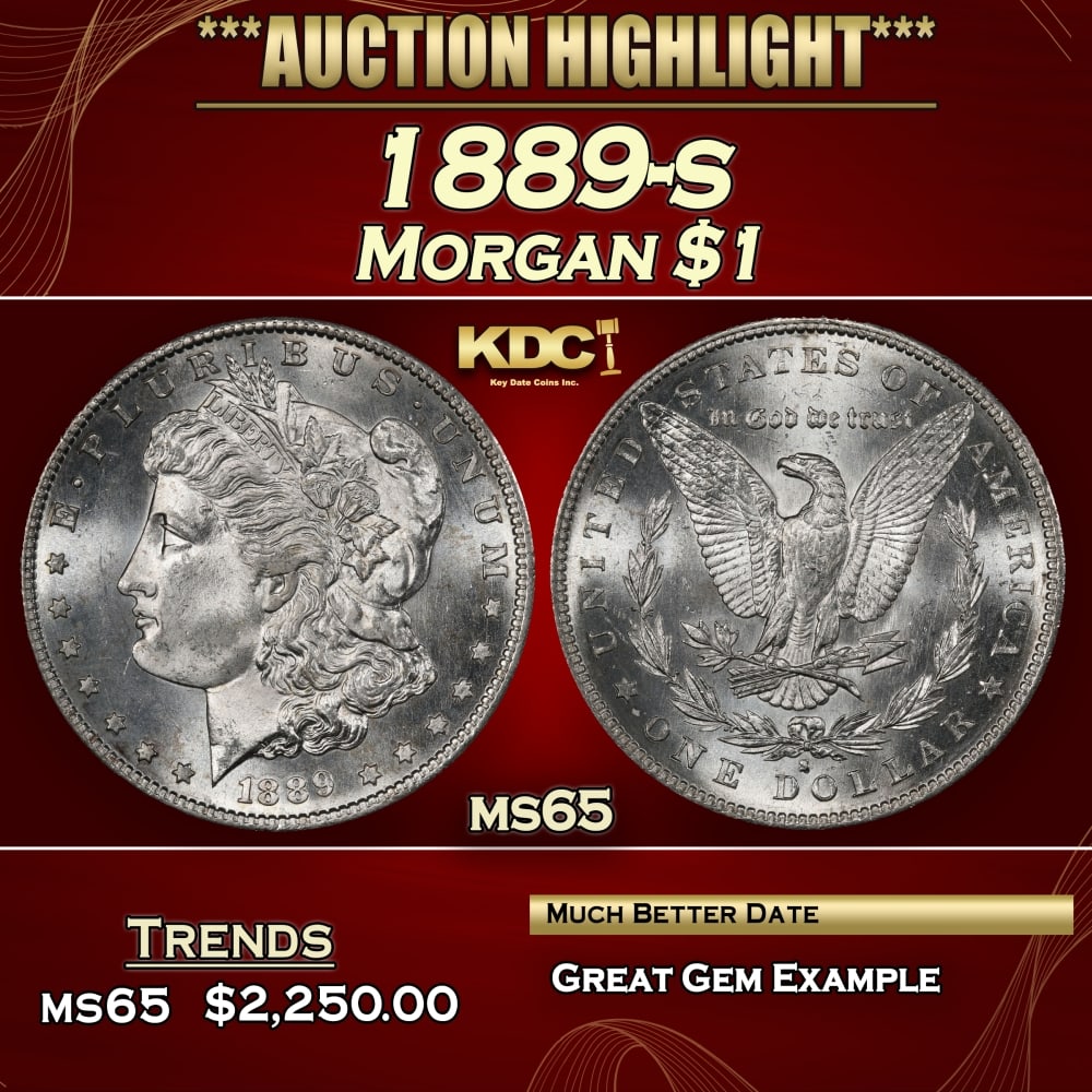 1889-s Morgan Dollar $1 ms65 SEGS: 1889-s Morgan Dollar $1 ms65 SEGS. 0