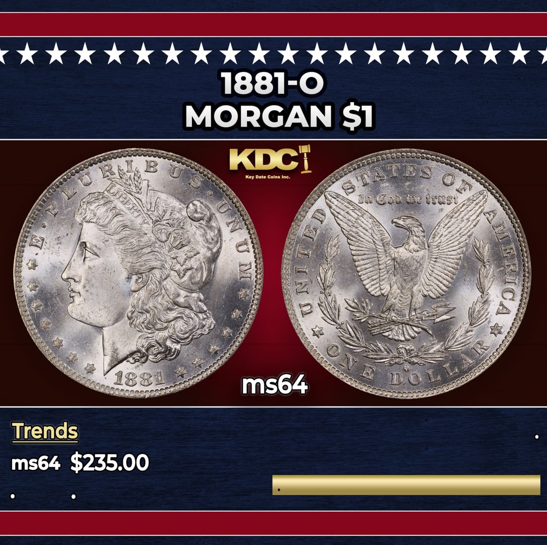 1881-o Morgan Dollar $1 Grades ms64: 1881-o Morgan Dollar $1 Grades ms64.