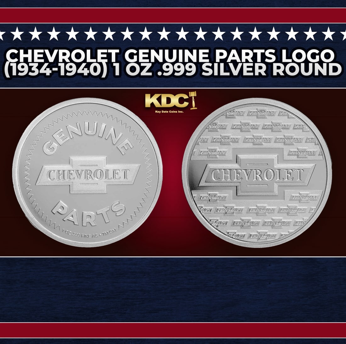 Chevrolet Genuine Parts Logo (1934-1940) 1 oz .999 Silver Round Round (1 of 3)