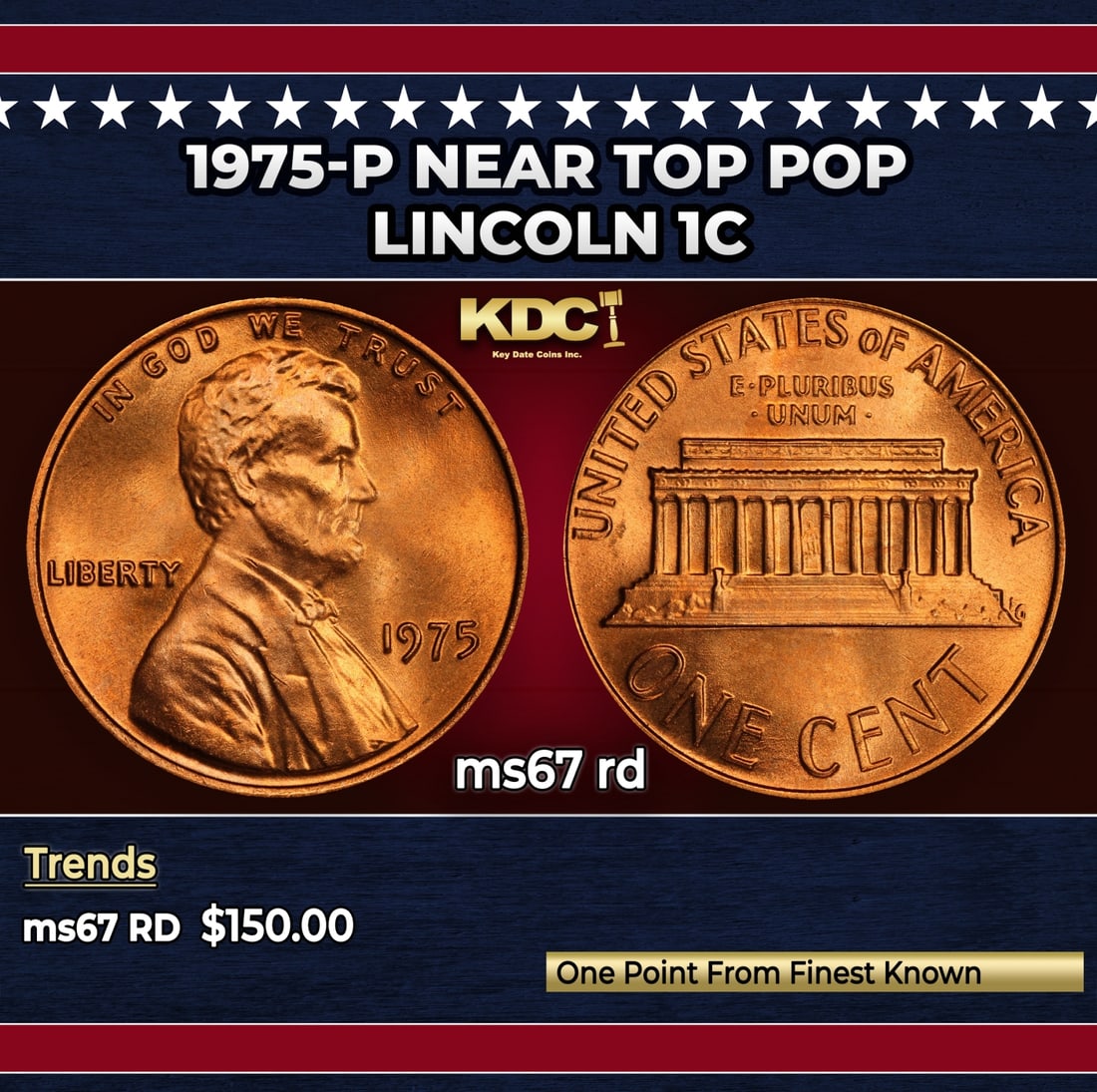 1975-p Lincoln Cent Near Top Pop 1c ms67 rd SEGS (1 of 3)