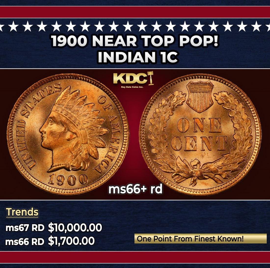 1900 Indian Cent Near Top Pop! 1c ms66+ rd SEGS (1 of 3)