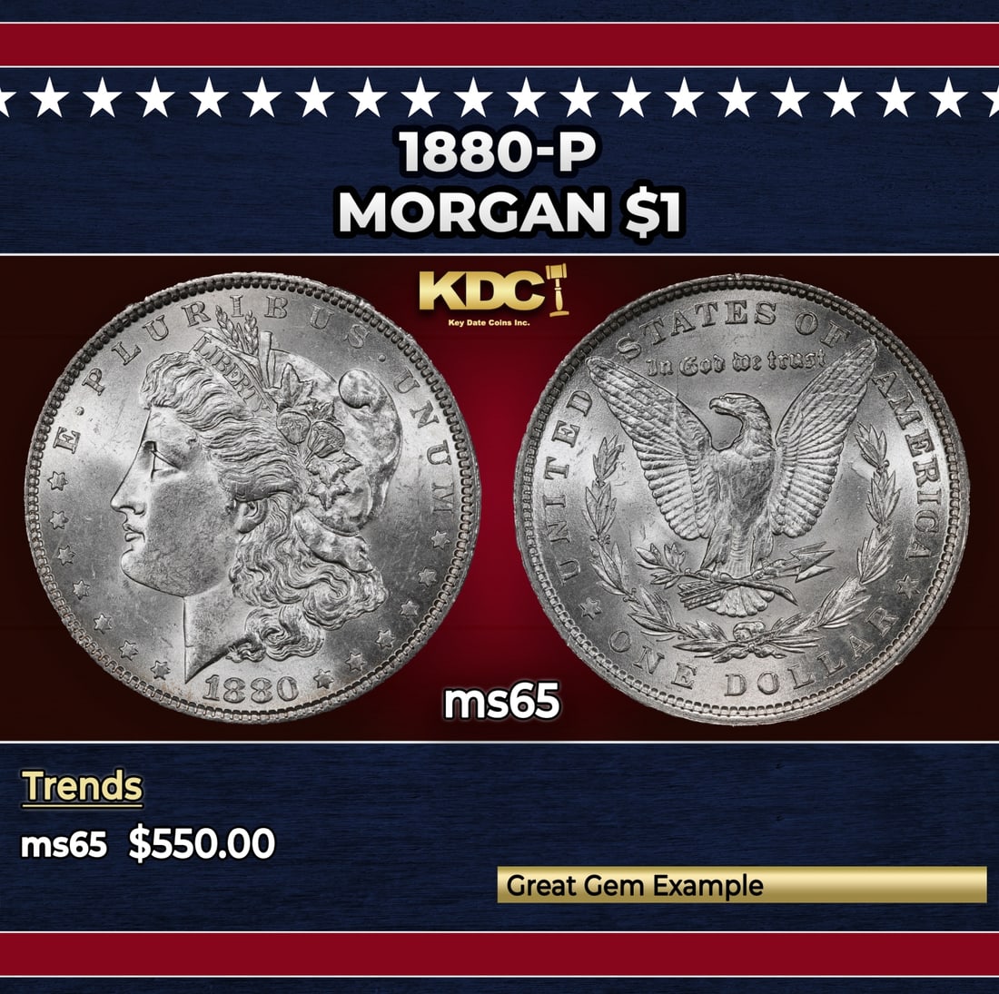 1880-p Morgan Dollar $1 Grades ms65 (1 of 3)