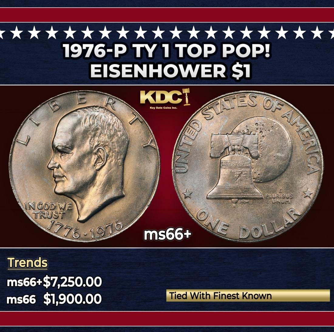 1976-p Ty 1 Eisenhower Dollar TOP POP! $1 ms66+ SEGS: 1976-p Ty 1 TOP POP! Eisenhower Dollar $1 ms66+ SEGS. Historic precious metal trends is causing increased spot pricing by the day. On auctions with set openings, we are doing our best to have items pr
