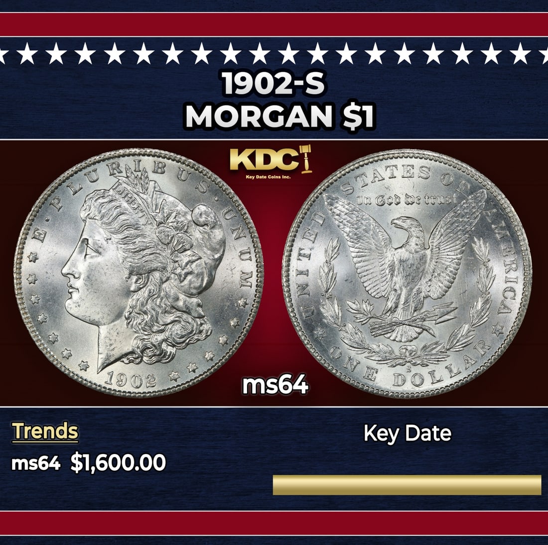 1902-s Morgan Dollar $1 ms64 SEGS: 1902-s Morgan Dollar $1 ms64 SEGS.